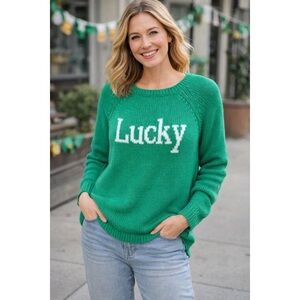 Wooden Ships St. Patrick Day Patty’s Lucky Irish Green Knit Sweater Top Size M